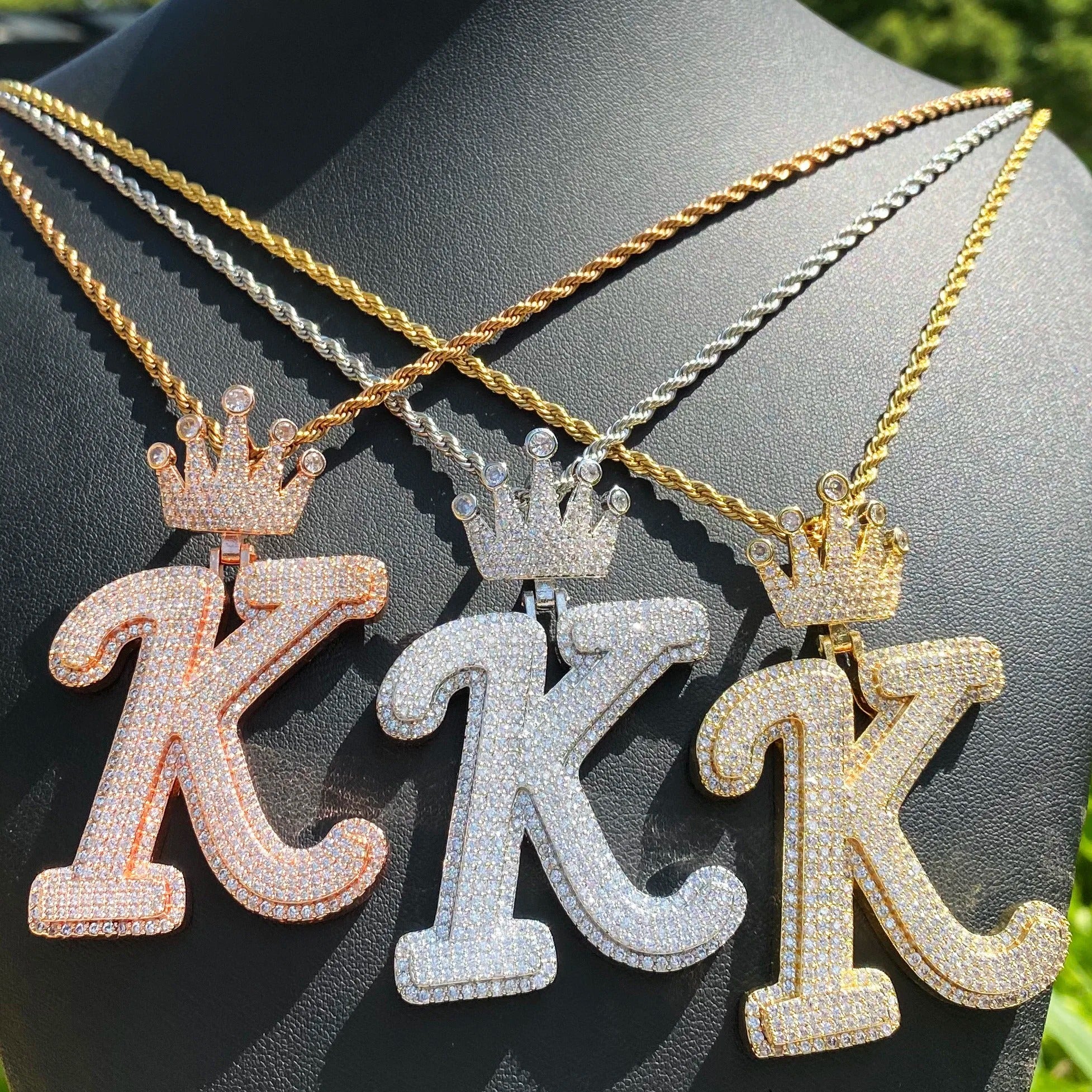 NEW | Crown Letter K Iced Out Diamond Pendant Necklace - Image 8