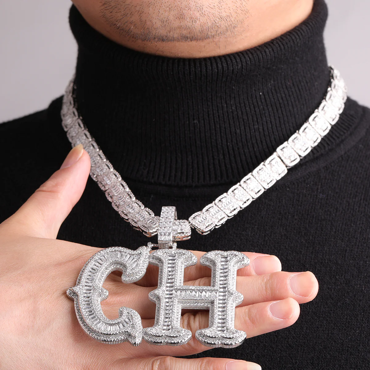 Cursive Two Layers Iced Out Personalized Custom Name Necklace Pendant - Image 6