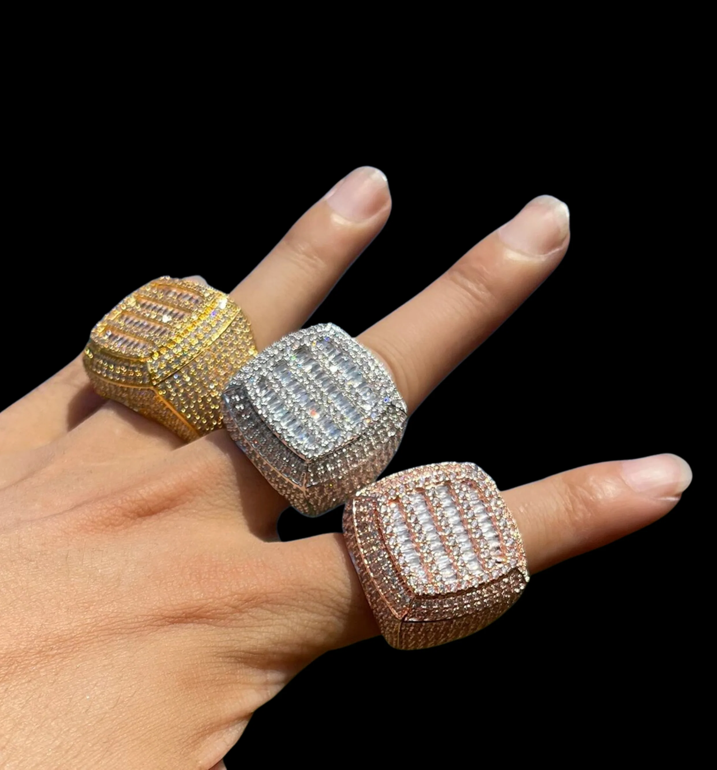 Cushion Prong Baguette Top Iced Out Diamond Ring - Image 6