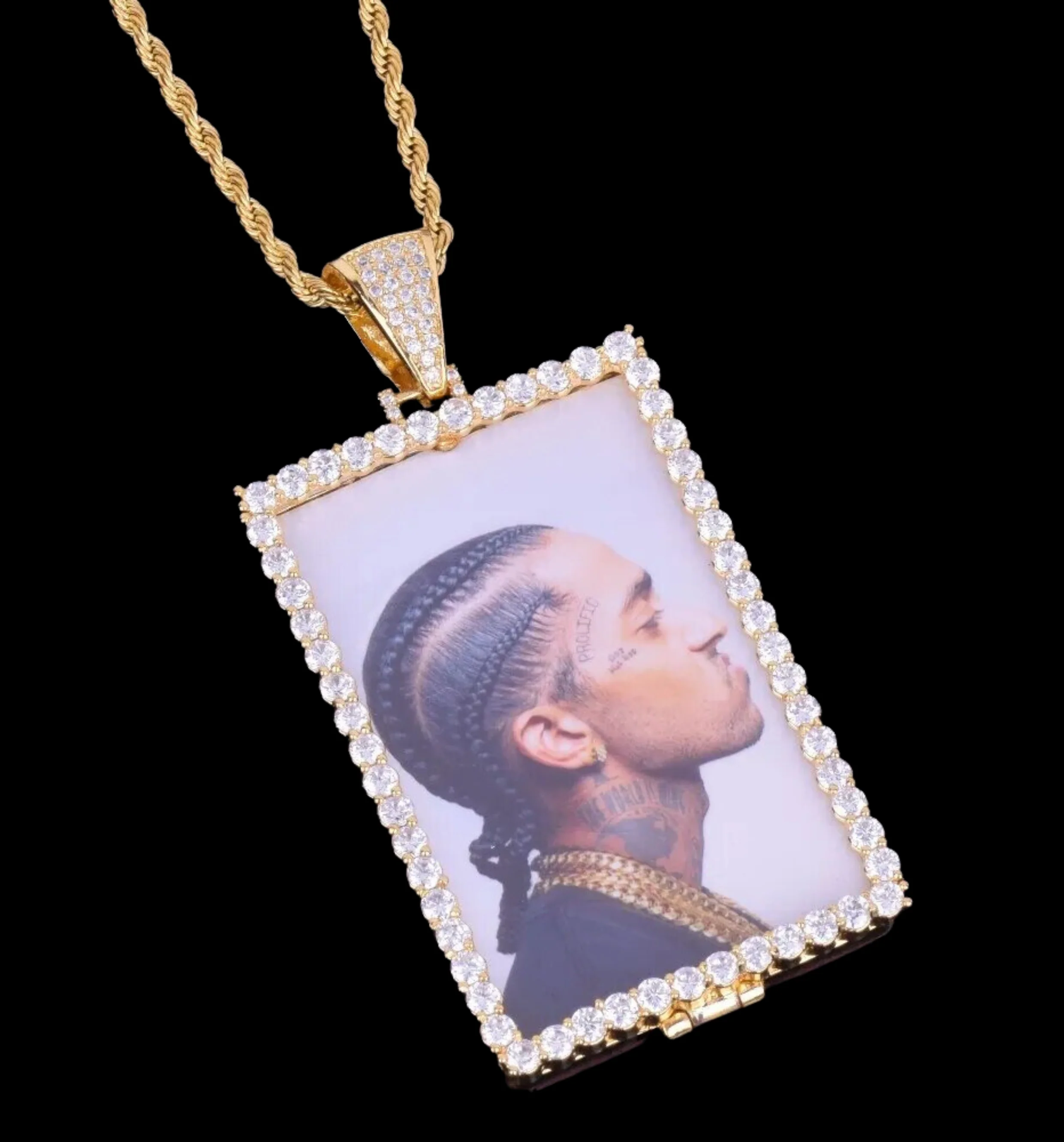 Rectangle Tennis Custom Photo Picture Pendant Necklace - Image 2