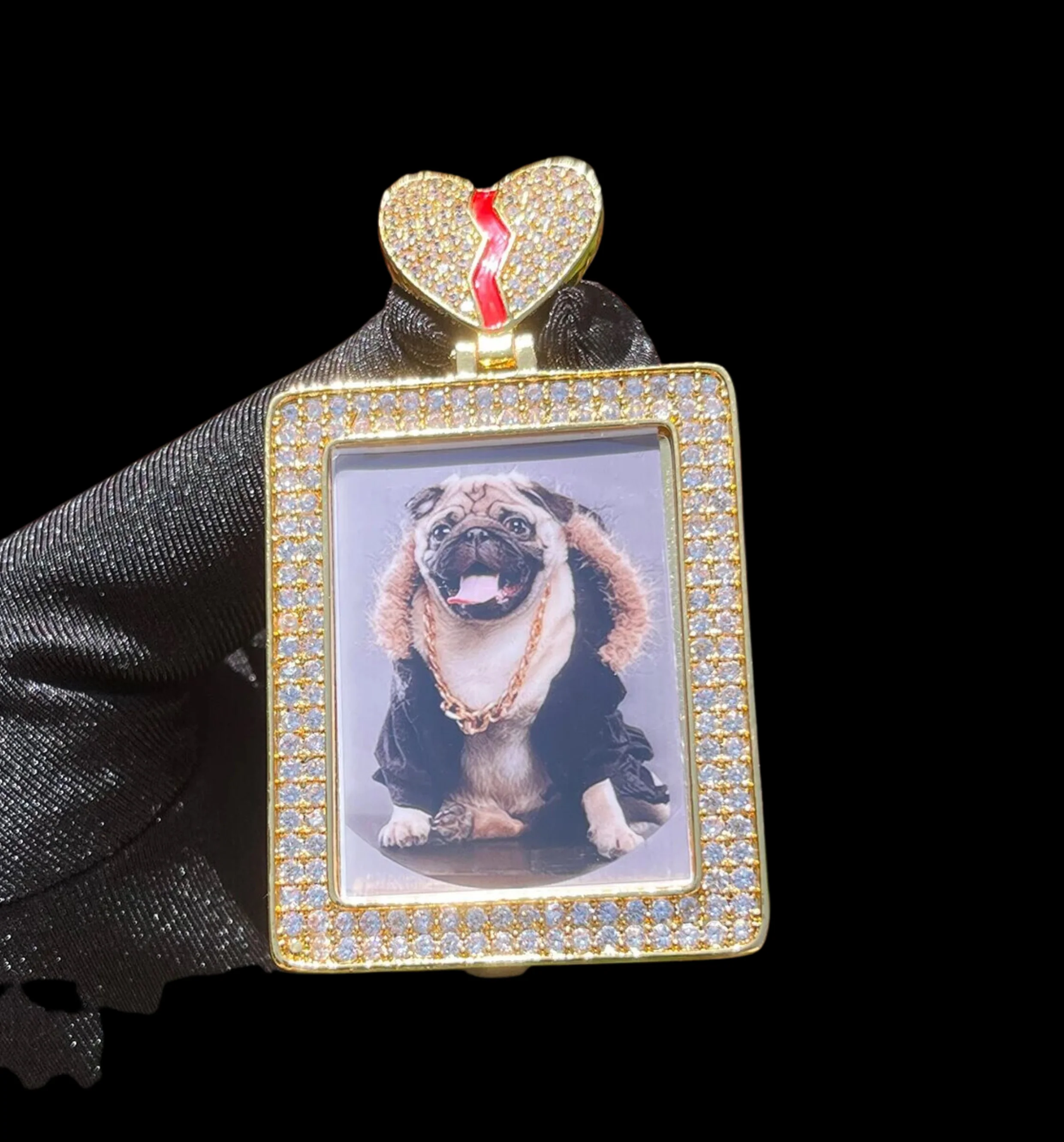 Rectangle Broken Heart Custom Photo Picture Pendant Necklace - Image 2