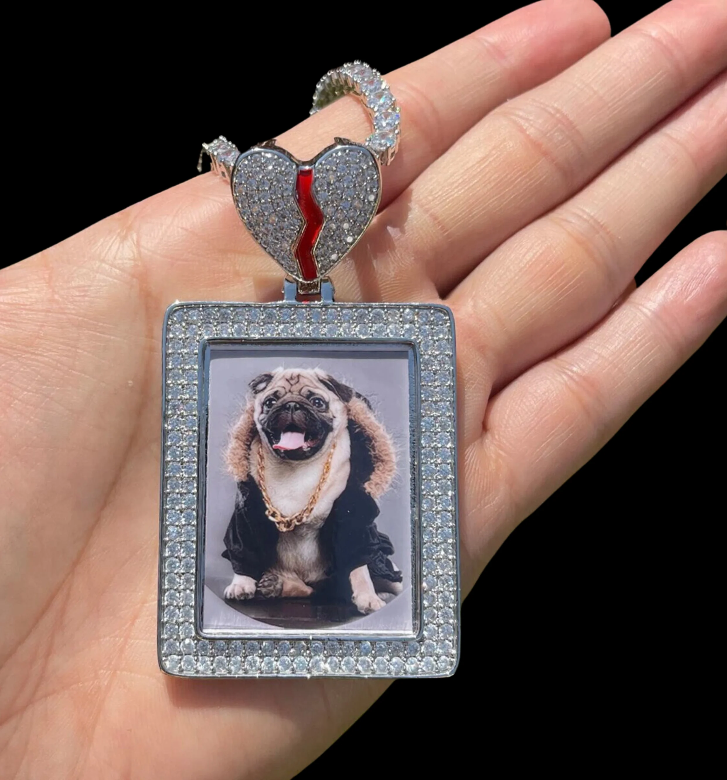 Rectangle Broken Heart Custom Photo Picture Pendant Necklace - Image 3