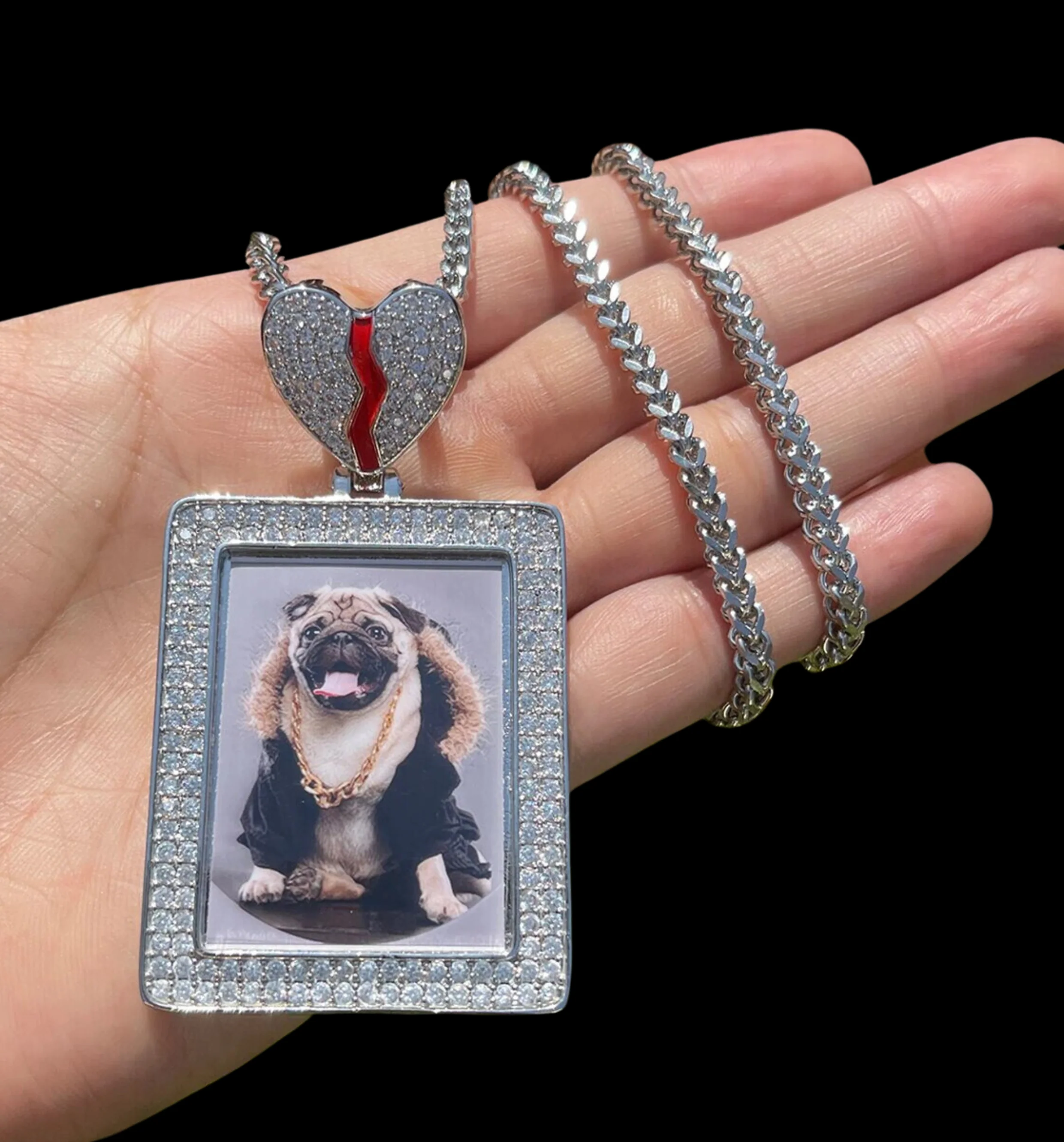 Rectangle Broken Heart Custom Photo Picture Pendant Necklace - Image 4