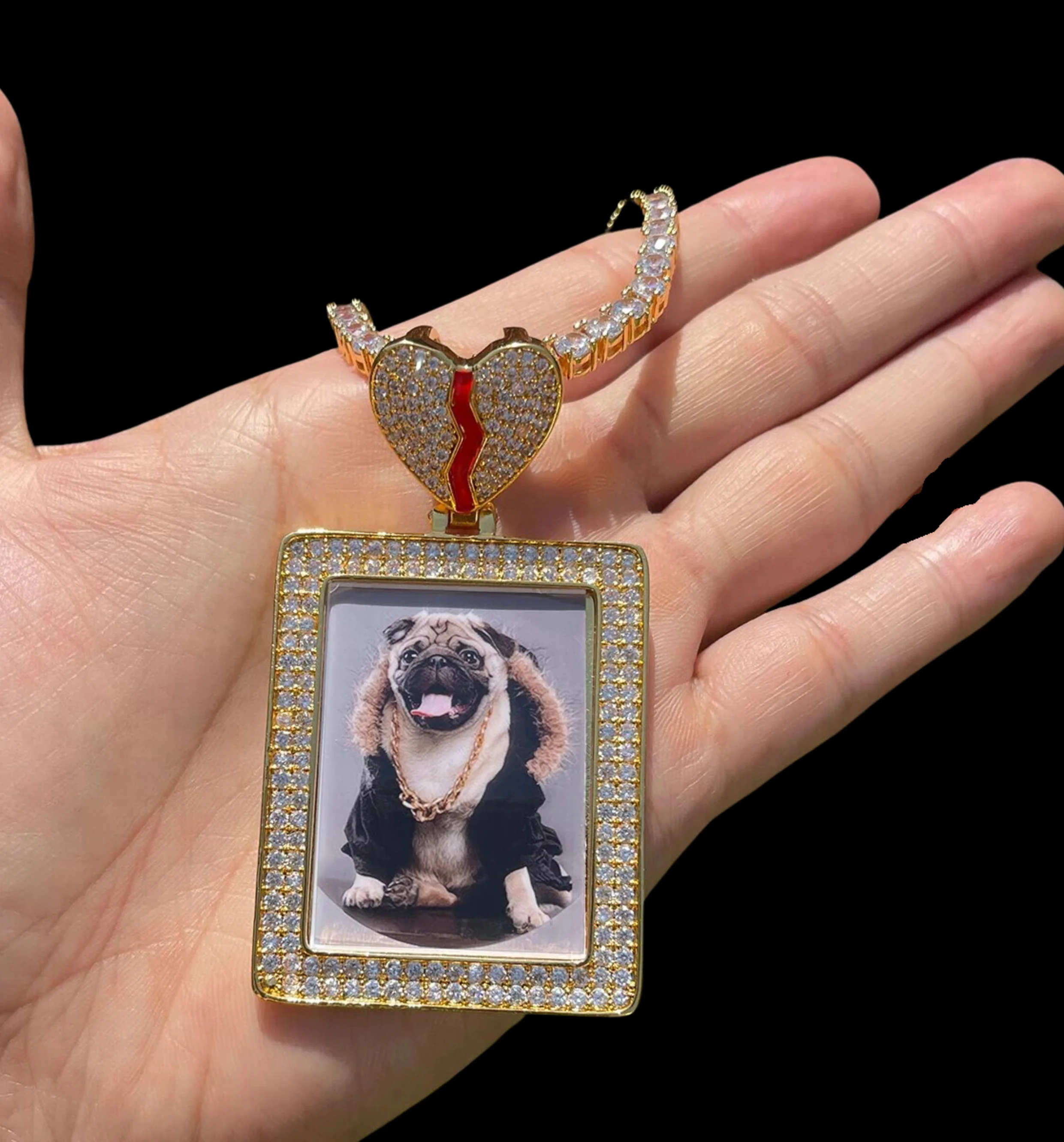 Rectangle Broken Heart Custom Photo Picture Pendant Necklace - Image 5