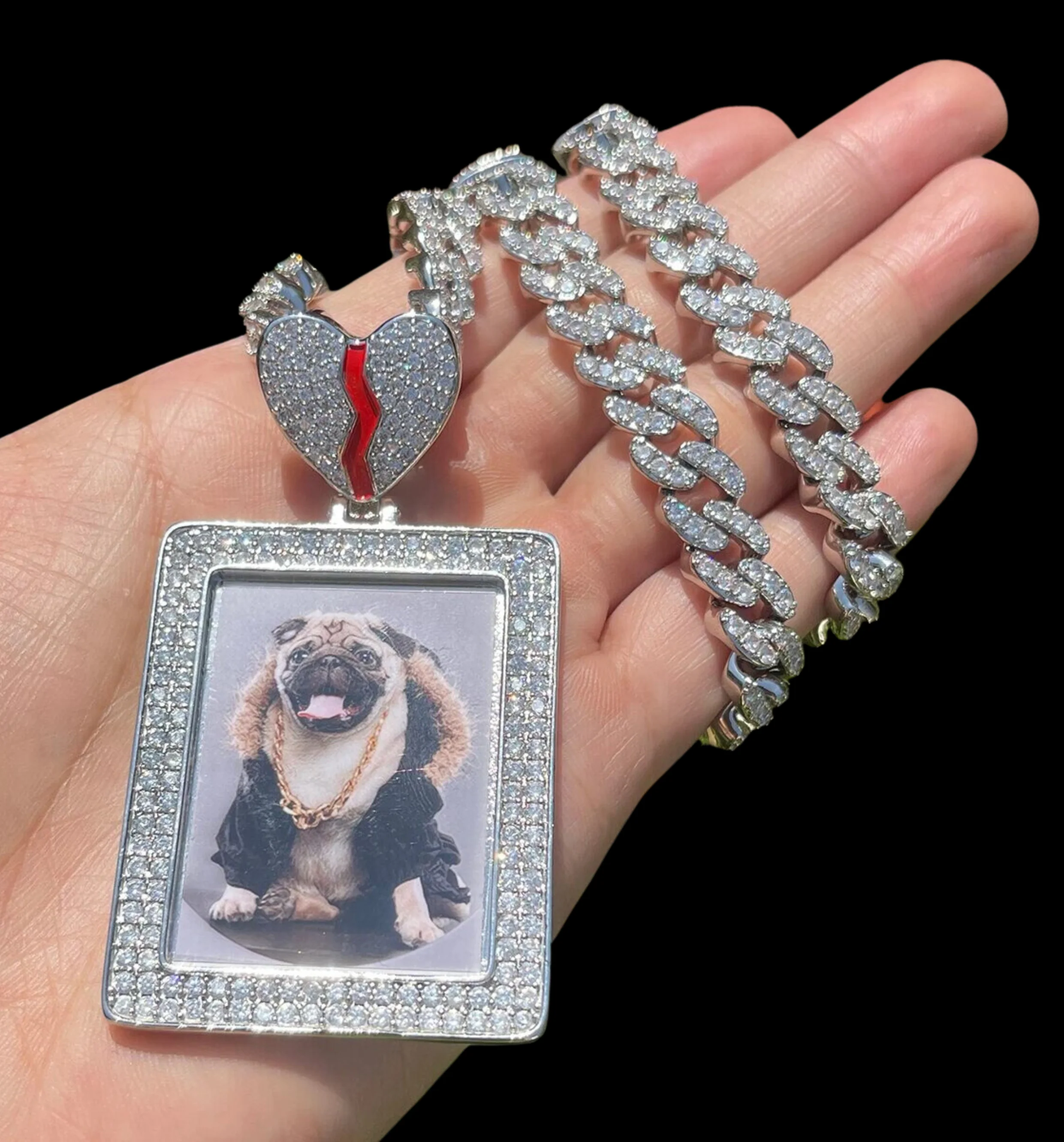 Rectangle Broken Heart Custom Photo Picture Pendant Necklace - Image 6