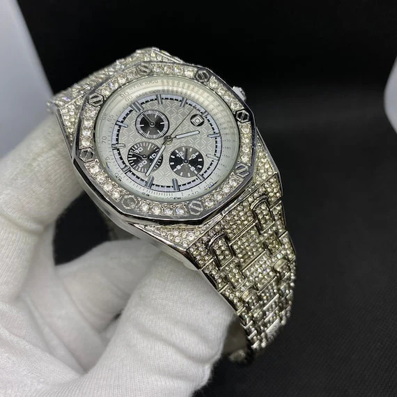 Date Blacked Chronograph Iced Out Diamond Watch - Image 10