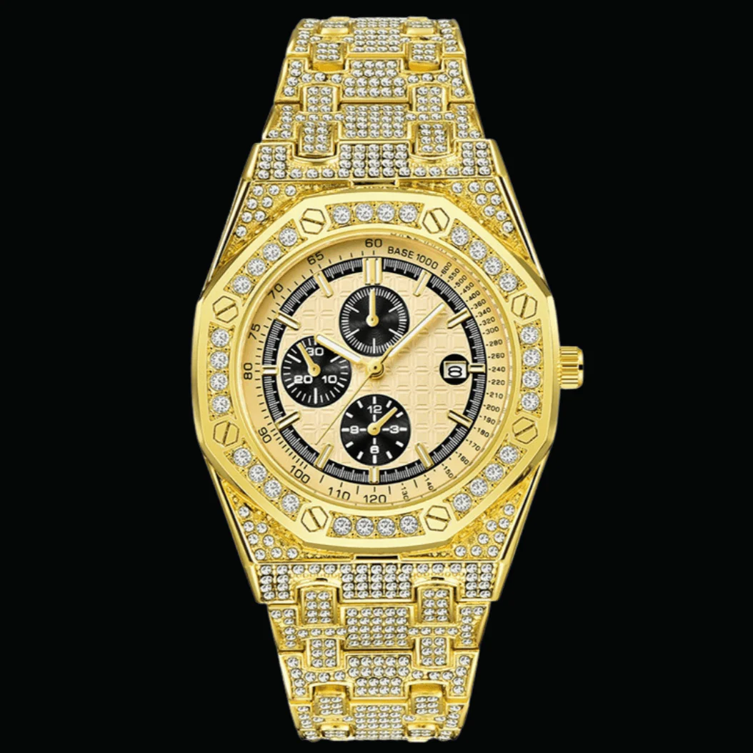Date Blacked Chronograph Iced Out Diamond Watch - Image 2