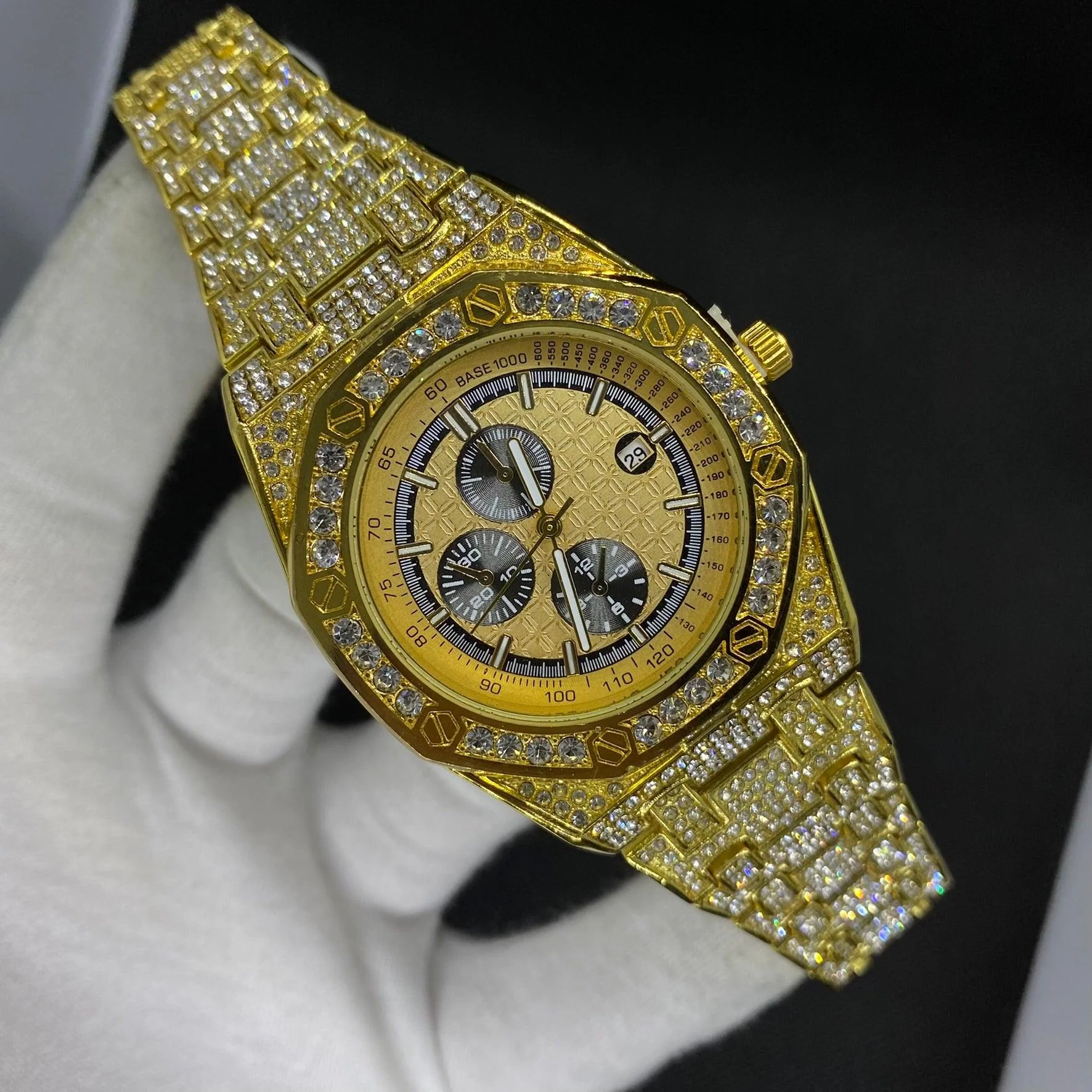 Date Blacked Chronograph Iced Out Diamond Watch - Image 3