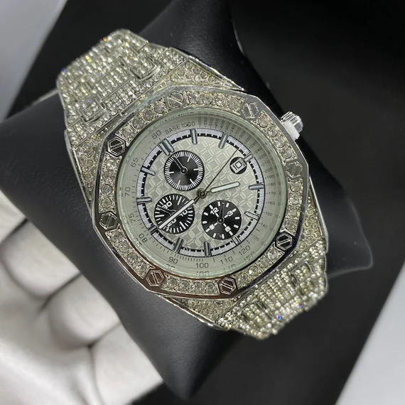 Date Blacked Chronograph Iced Out Diamond Watch - Image 6