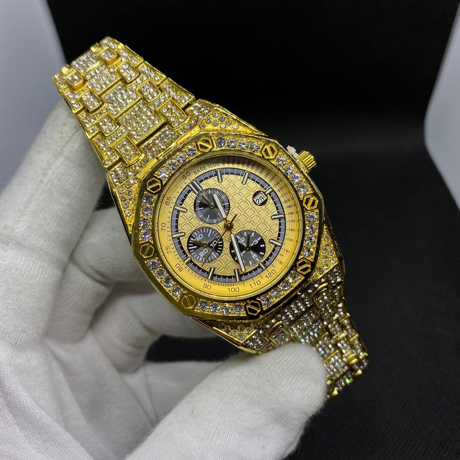 Date Blacked Chronograph Iced Out Diamond Watch - Image 7