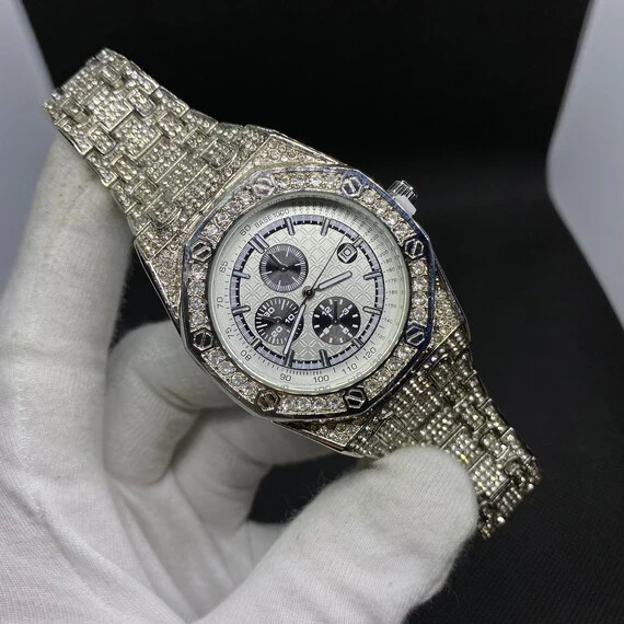 Date Blacked Chronograph Iced Out Diamond Watch - Image 8