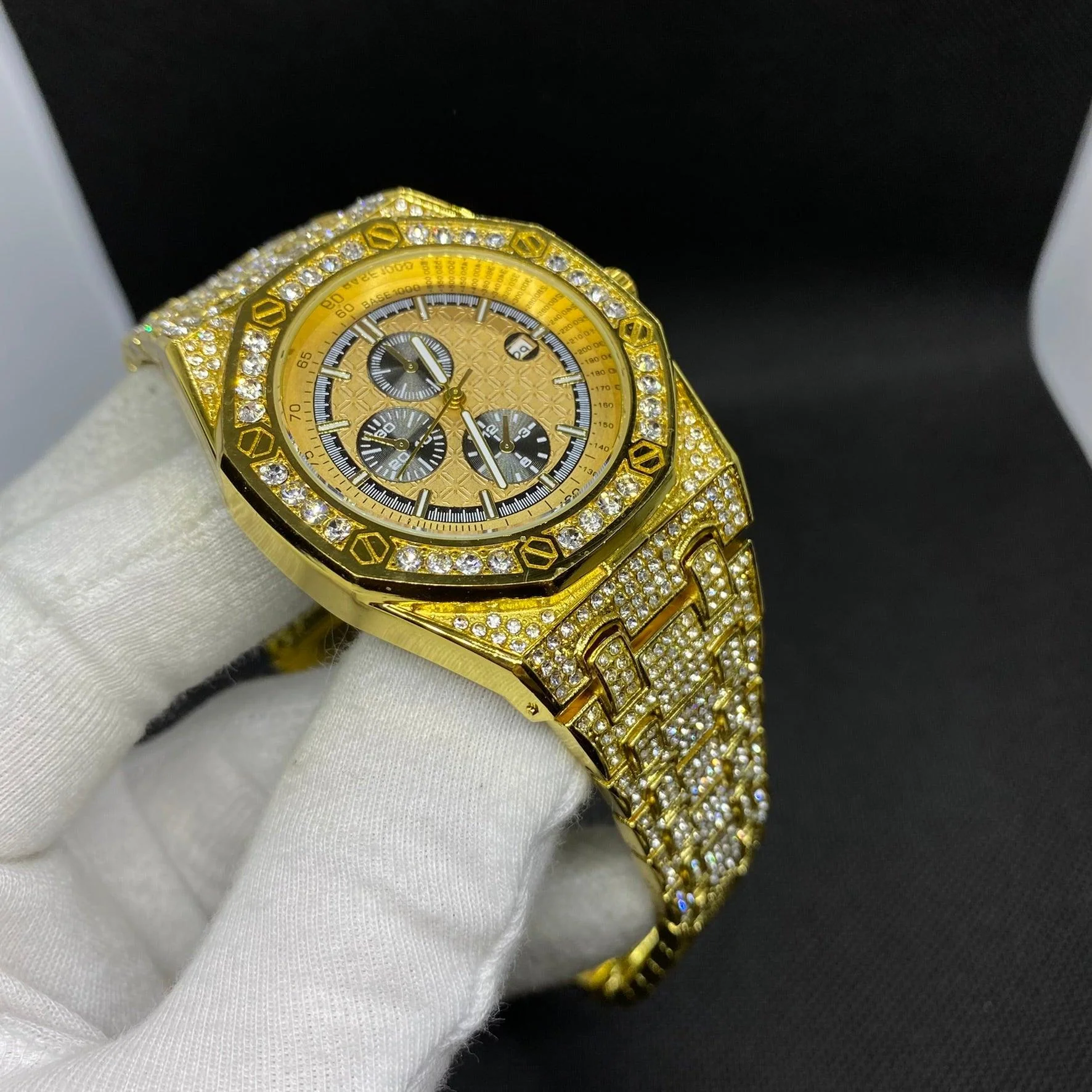 Date Blacked Chronograph Iced Out Diamond Watch - Image 9
