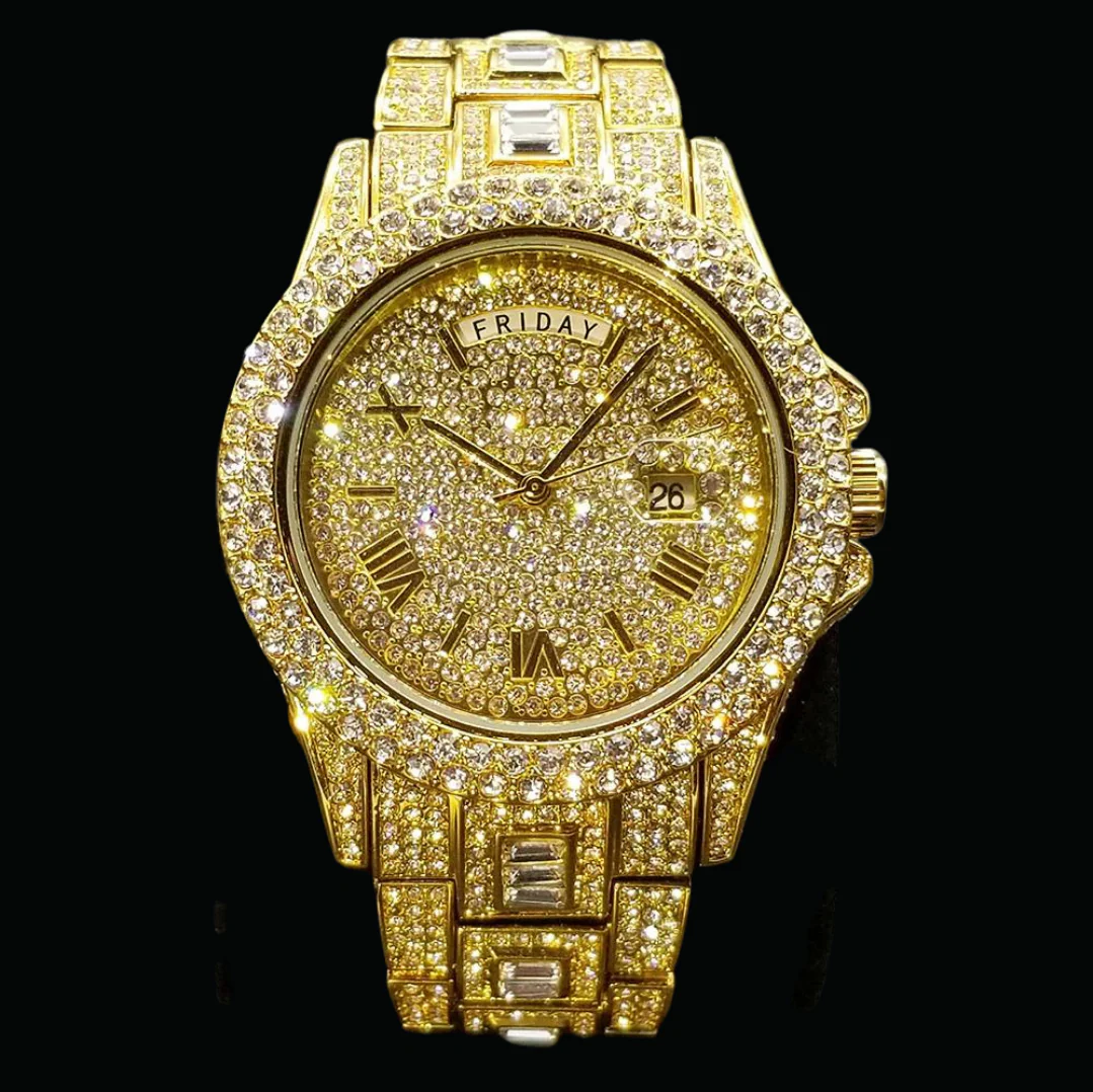 Day Date Roman Numerals VVS Iced Out Diamond Watch - Image 3