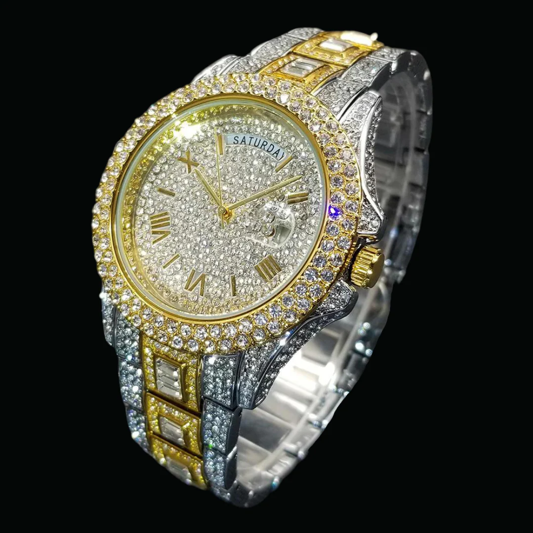 Day Date Roman Numerals VVS Iced Out Diamond Watch - Image 4