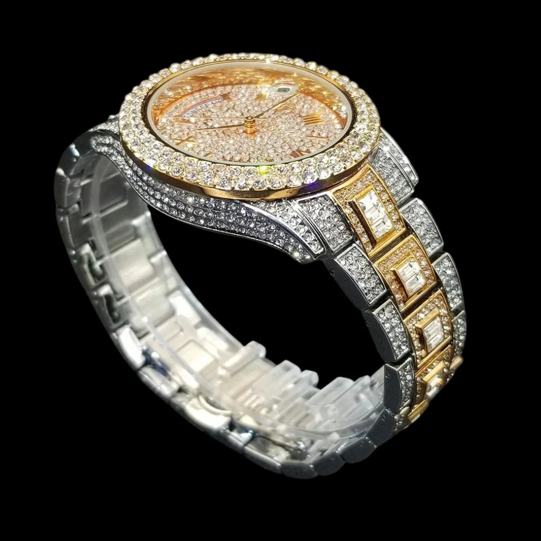 Day Date Roman Numerals VVS Iced Out Diamond Watch - Image 7