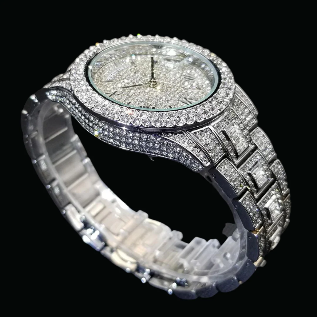 Day Date Roman Numerals VVS Iced Out Diamond Watch - Image 9