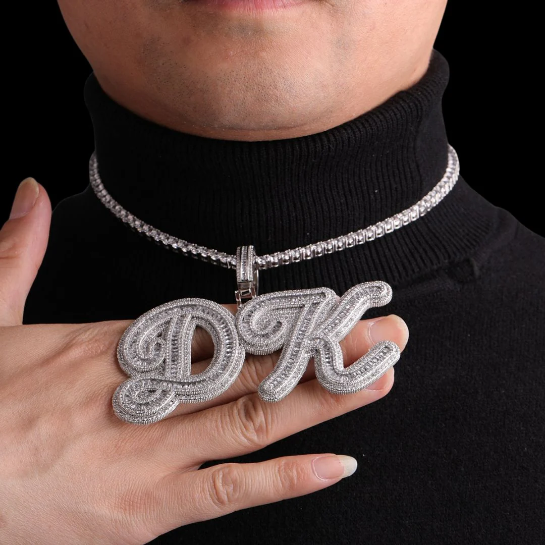 Designer Font Baguette Iced Out Personalized Custom Name Necklace Pendant - Image 2