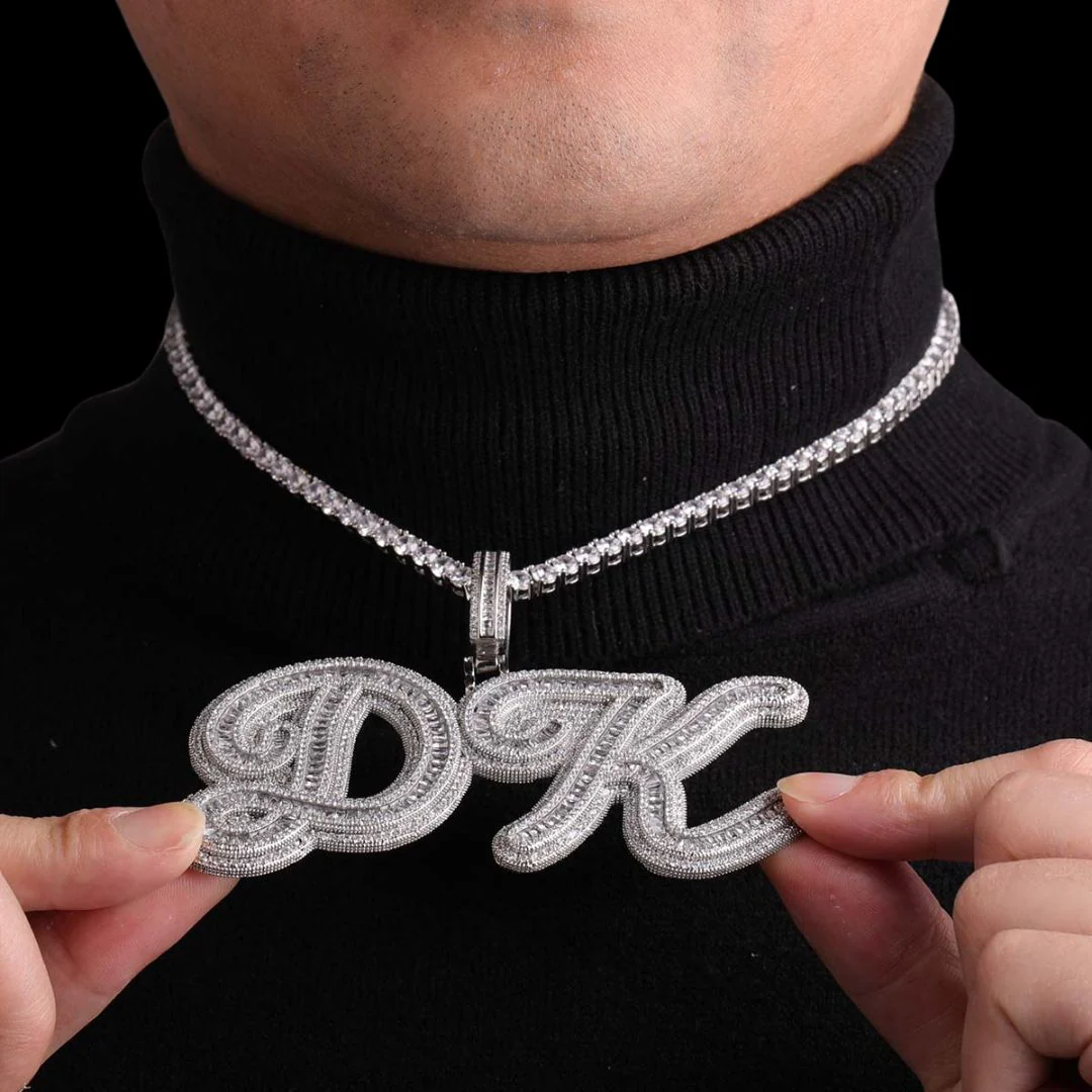 Designer Font Baguette Iced Out Personalized Custom Name Necklace Pendant - Image 3