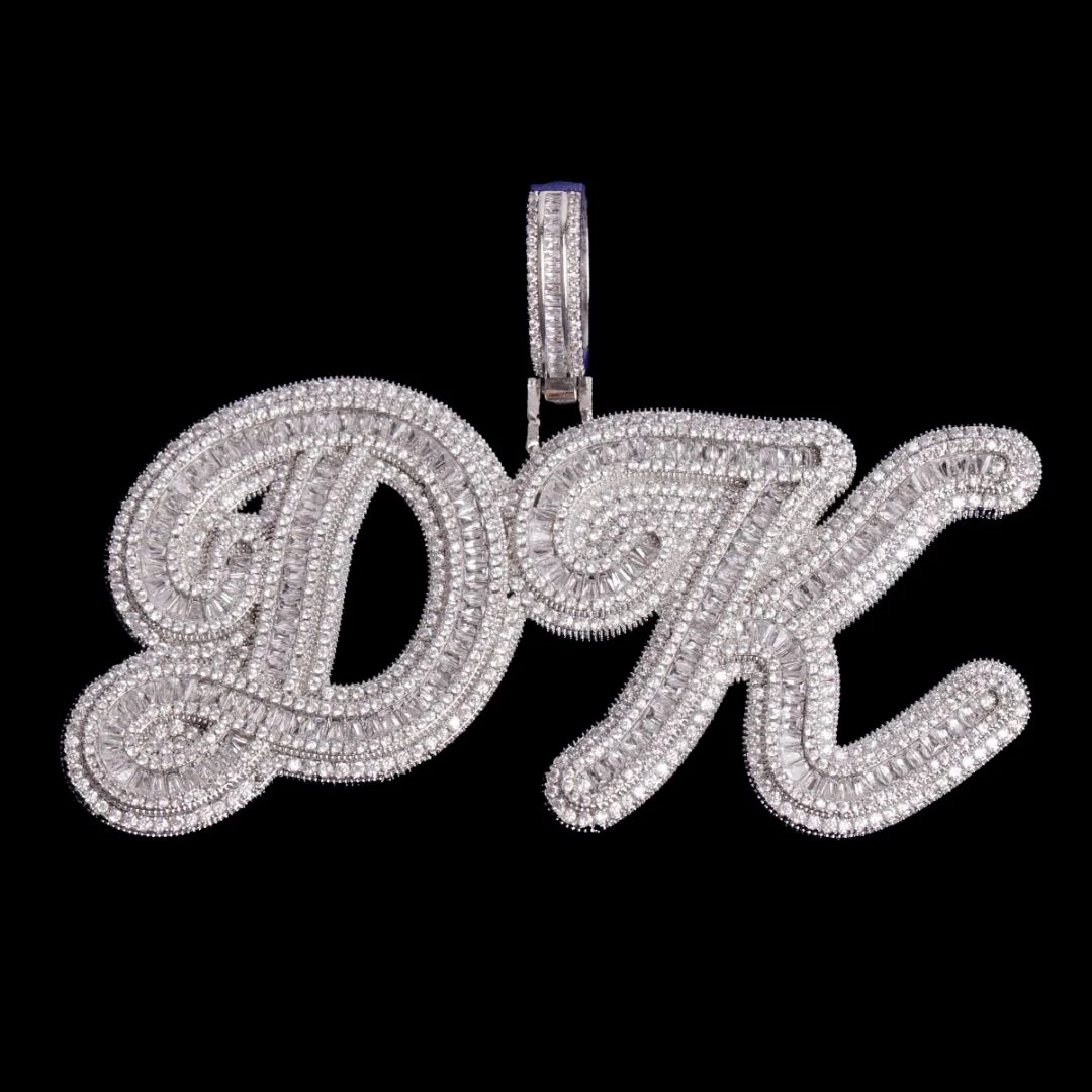 Designer Font Baguette Iced Out Personalized Custom Name Necklace Pendant - Image 4