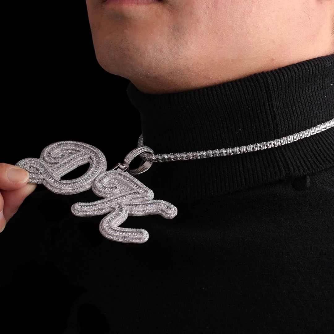 Designer Font Baguette Iced Out Personalized Custom Name Necklace Pendant - Image 6