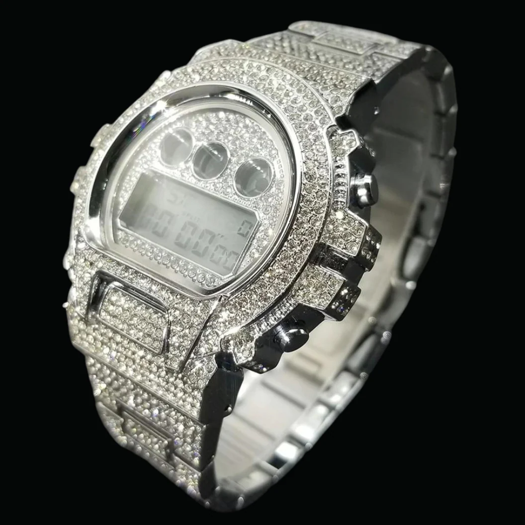 Digital Led Waterproof Chronograph Iced Out Diamond Watch - Image 3