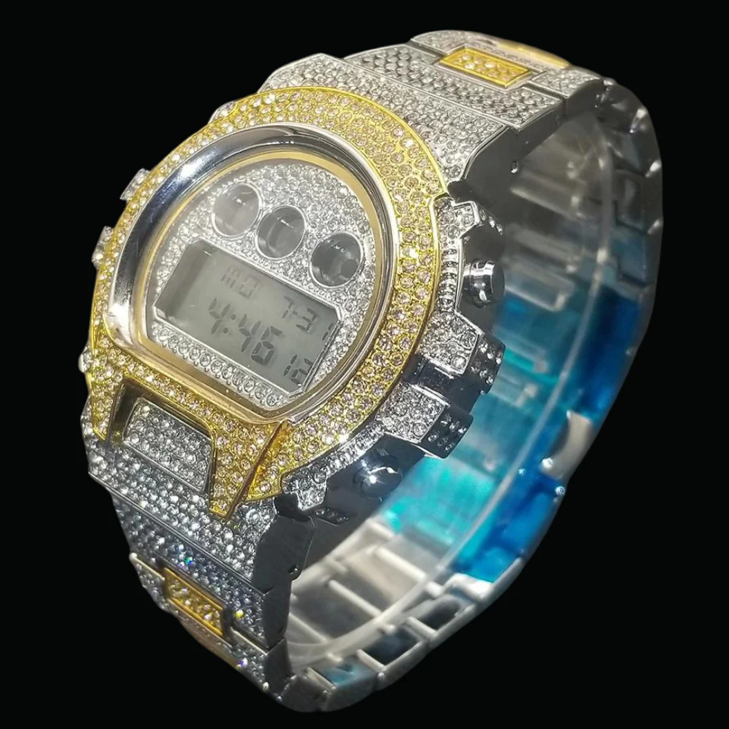Digital Led Waterproof Chronograph Iced Out Diamond Watch - Image 4