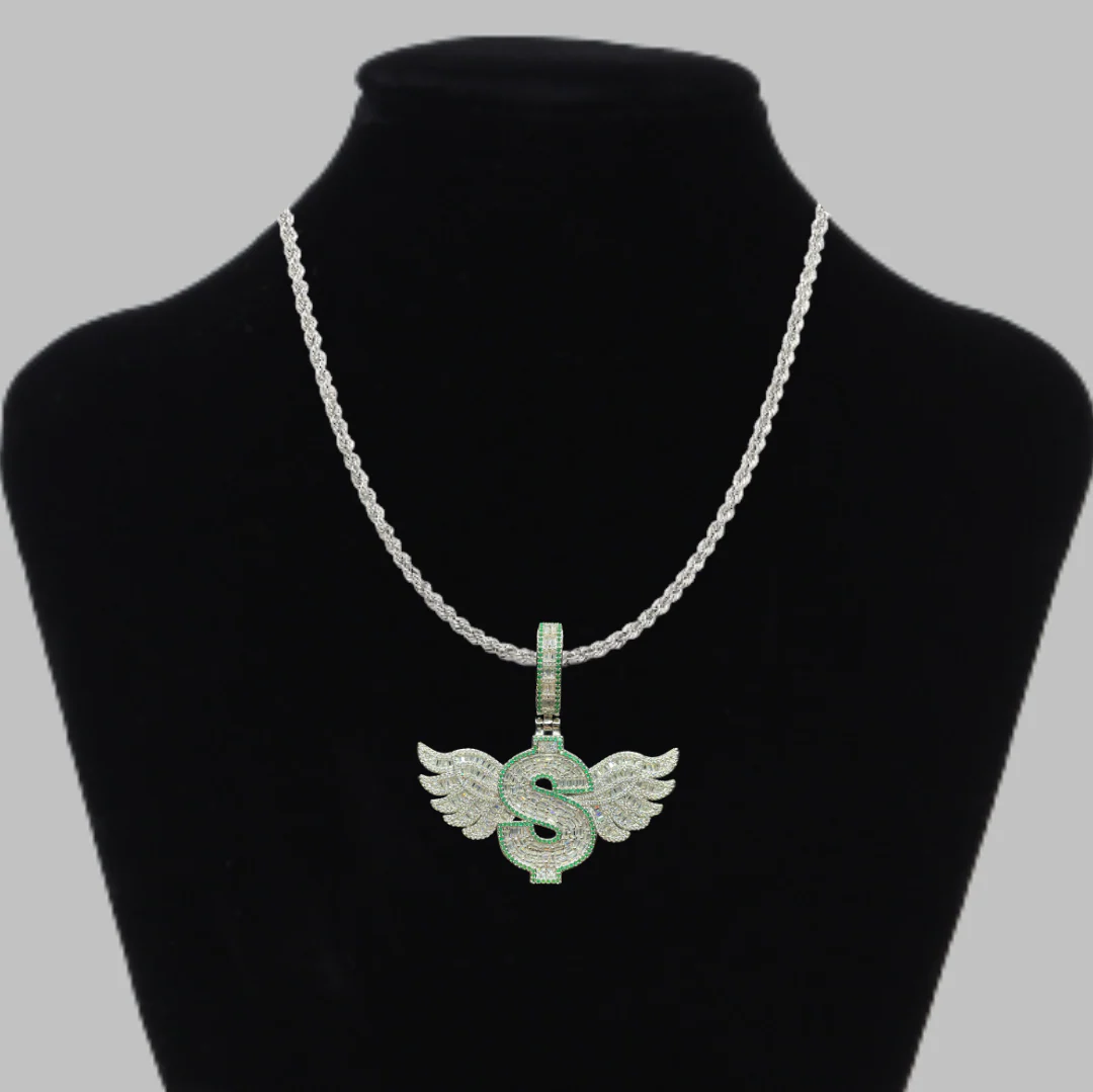 Dollar Sign with Wings Iced Out Diamond Pendant Necklace - Image 2