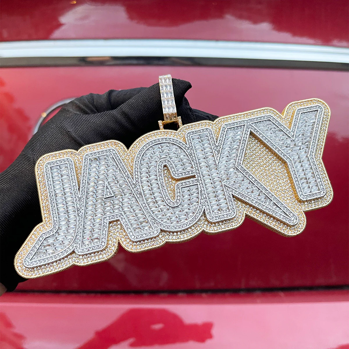 Duo Color Two Layers Iced Out Personalized Custom Name Necklace Pendant - Image 10