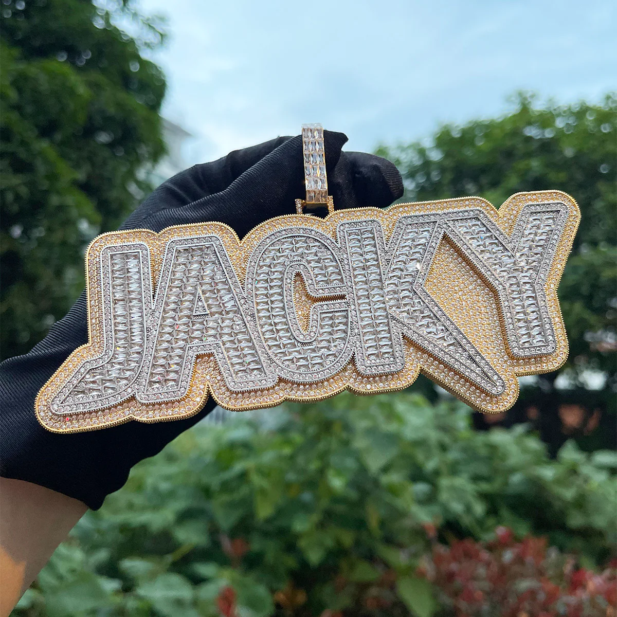 Duo Color Two Layers Iced Out Personalized Custom Name Necklace Pendant - Image 12