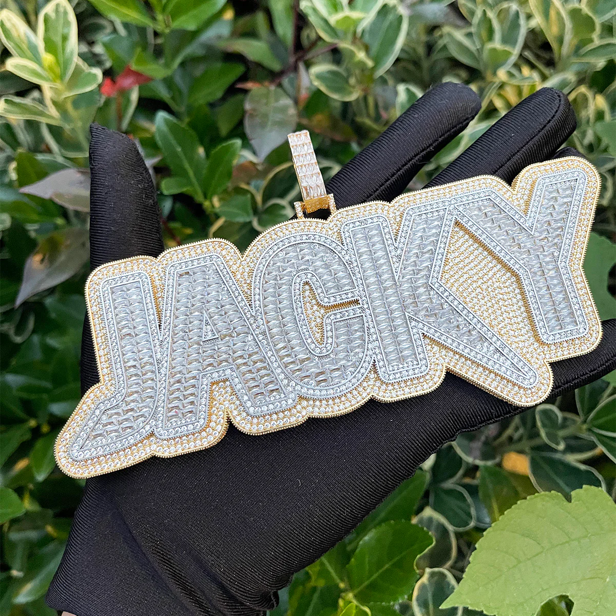 Duo Color Two Layers Iced Out Personalized Custom Name Necklace Pendant - Image 3