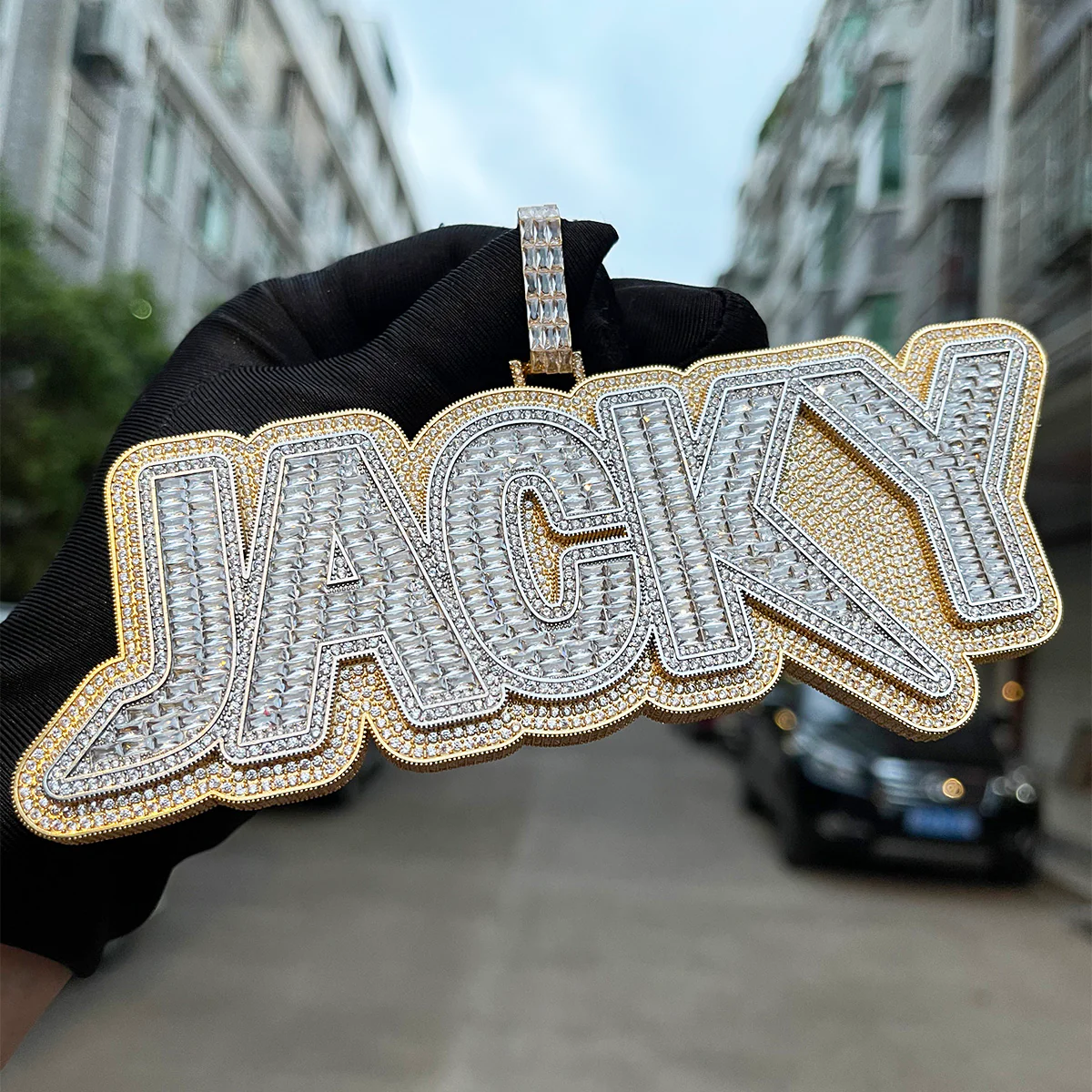 Duo Color Two Layers Iced Out Personalized Custom Name Necklace Pendant - Image 5