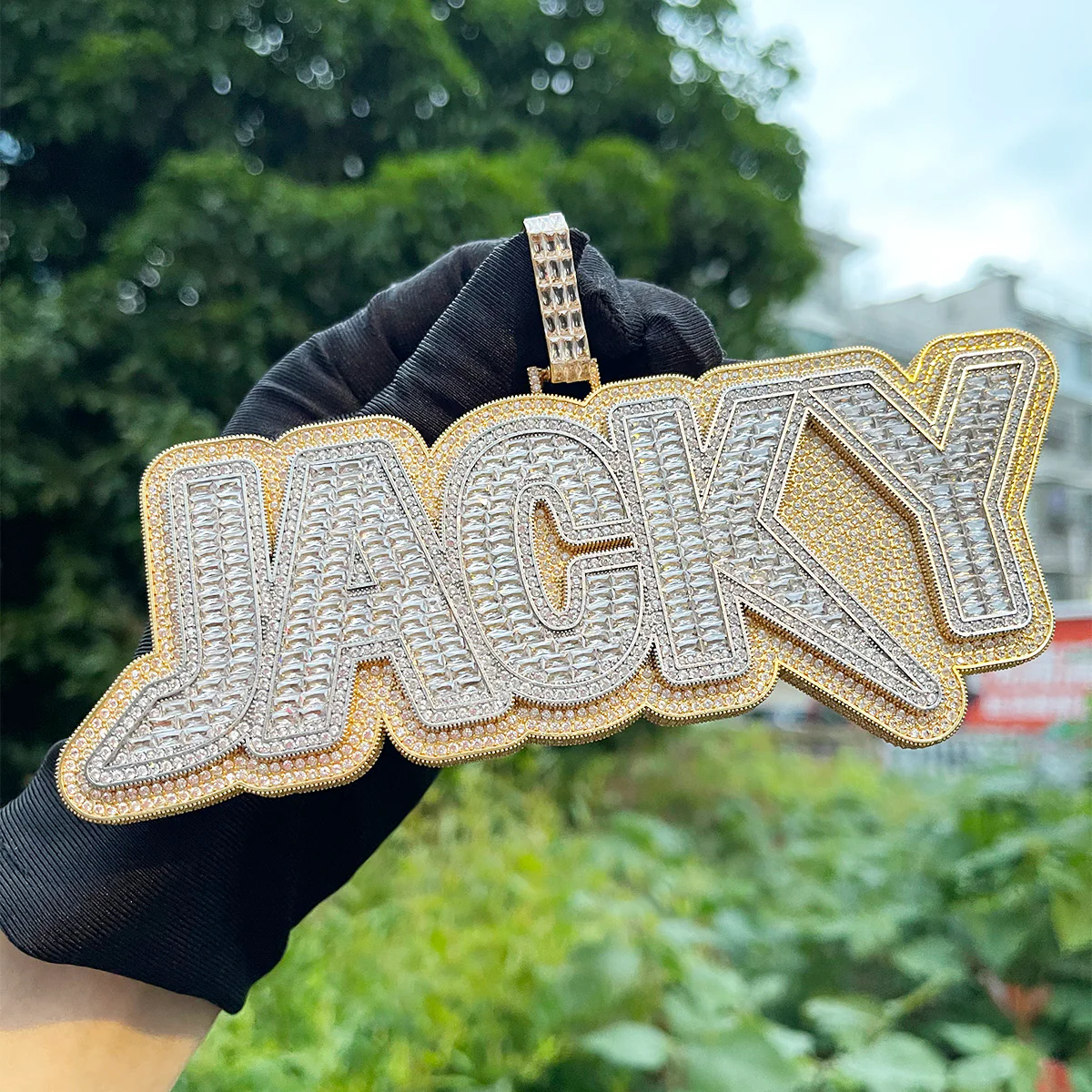 Duo Color Two Layers Iced Out Personalized Custom Name Necklace Pendant - Image 6