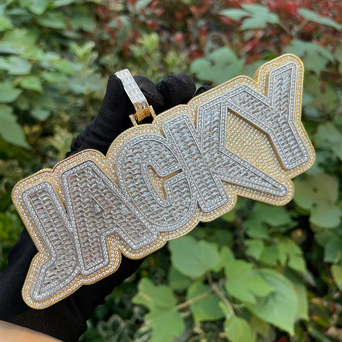 Duo Color Two Layers Iced Out Personalized Custom Name Necklace Pendant - Image 7