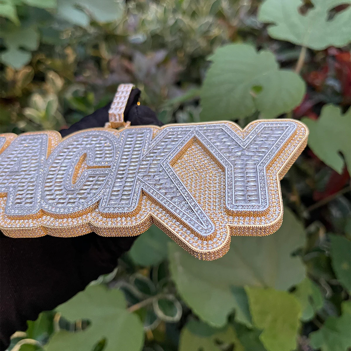 Duo Color Two Layers Iced Out Personalized Custom Name Necklace Pendant - Image 8