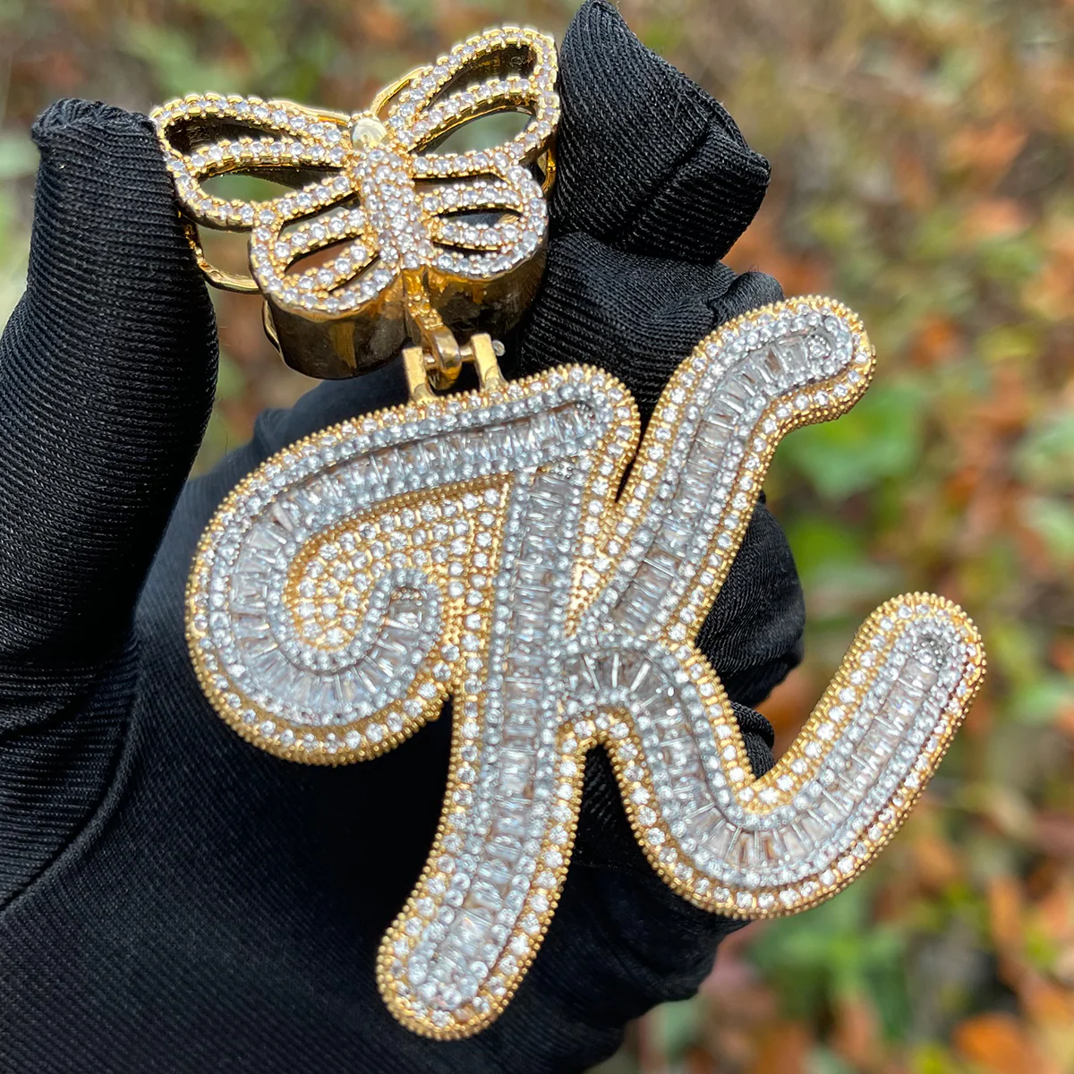 Elegant Butterfly Bail Iced Out Initial Custom Name Necklace Pendant - Image 2