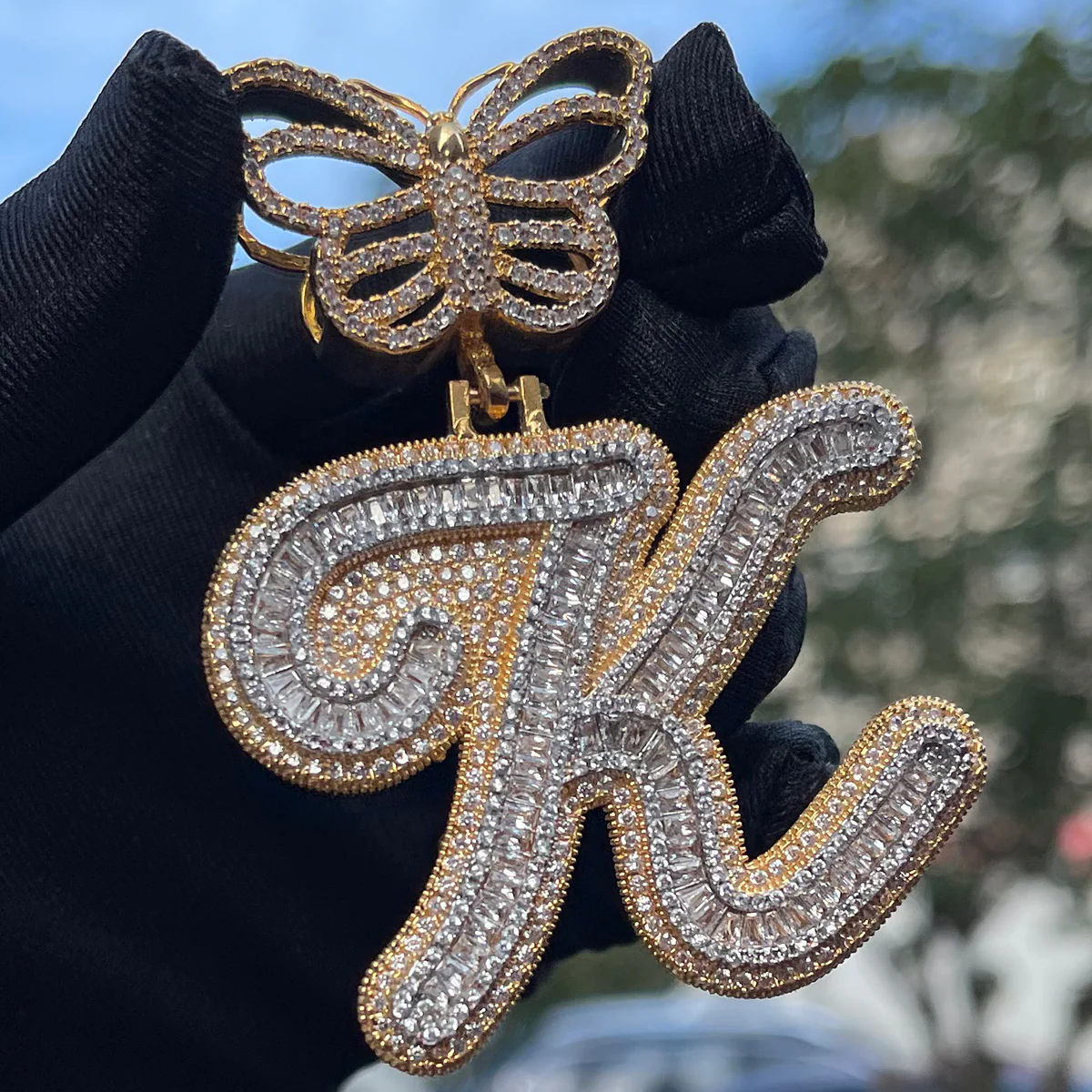 Elegant Butterfly Bail Iced Out Initial Custom Name Necklace Pendant - Image 3