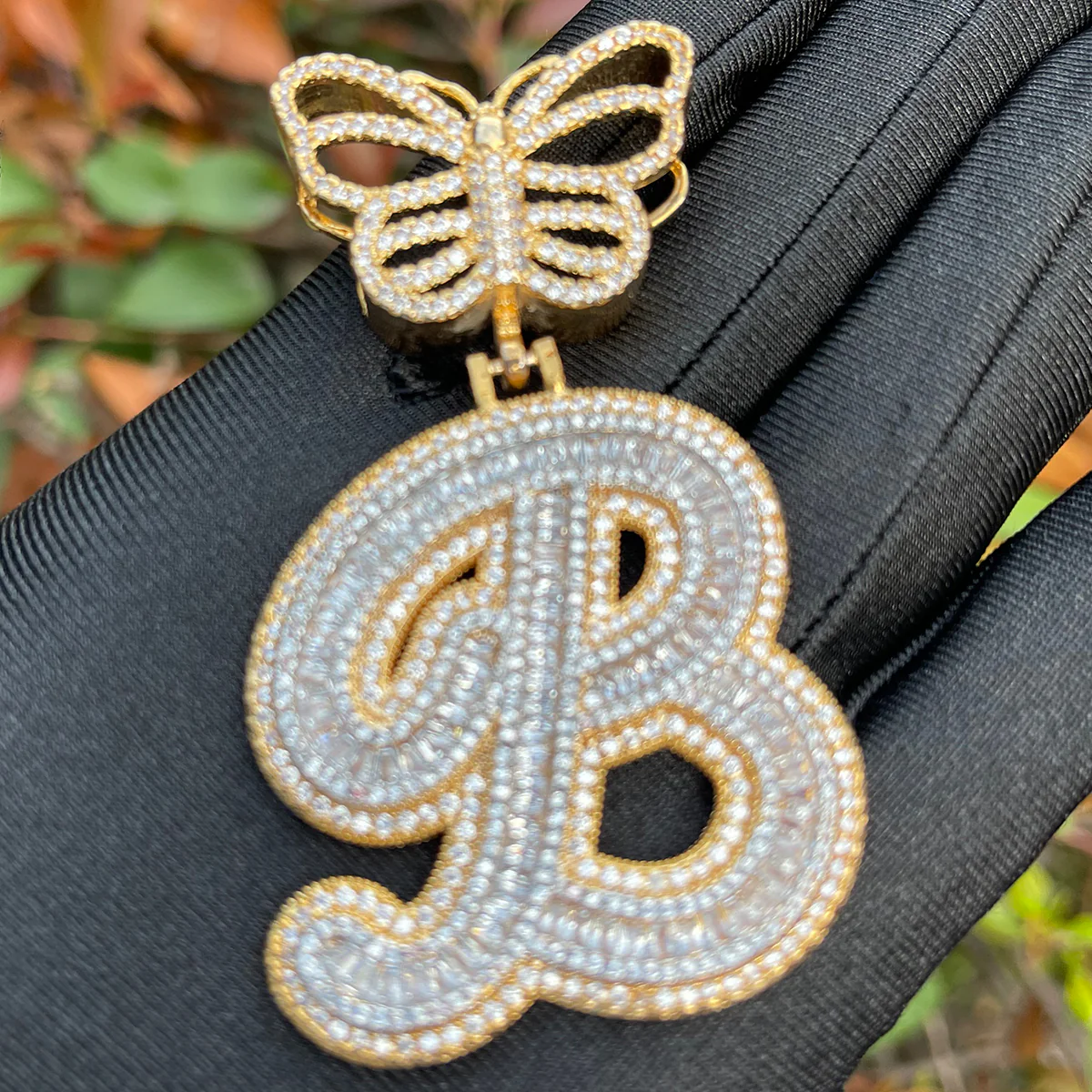 Elegant Butterfly Bail Iced Out Initial Custom Name Necklace Pendant - Image 4