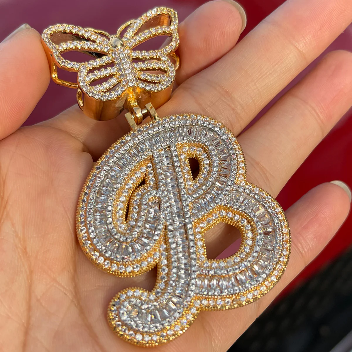 Elegant Butterfly Bail Iced Out Initial Custom Name Necklace Pendant - Image 5