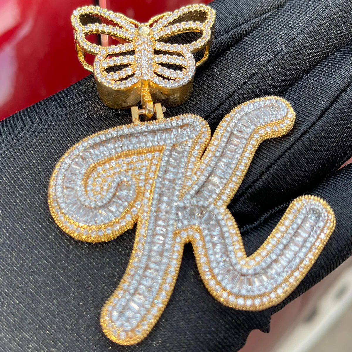 Elegant Butterfly Bail Iced Out Initial Custom Name Necklace Pendant - Image 6