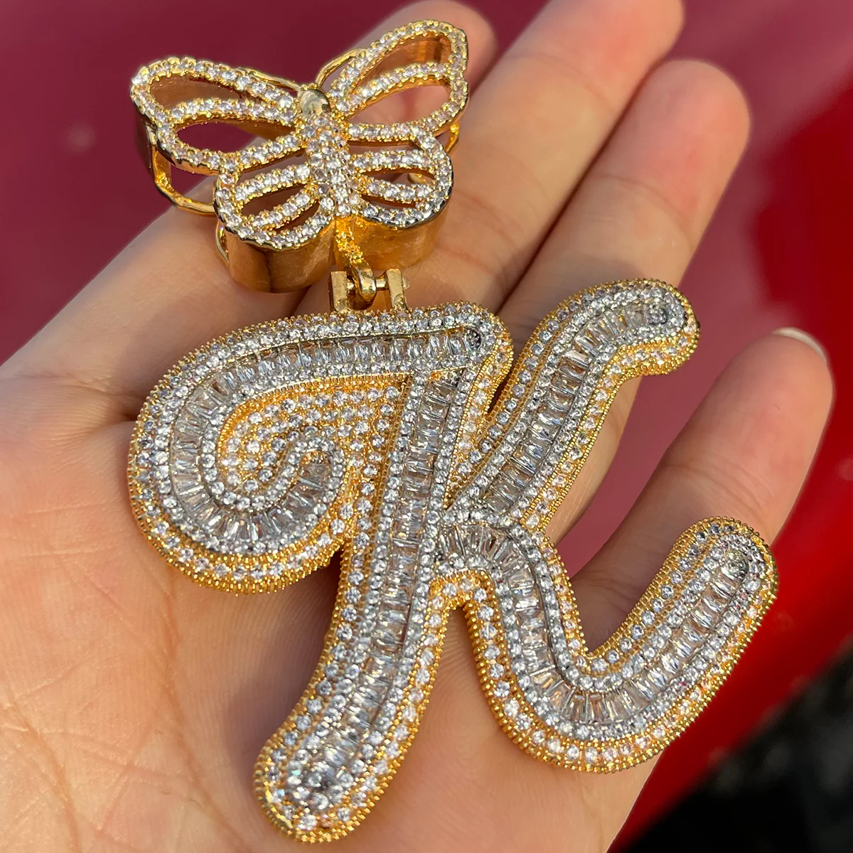 Elegant Butterfly Bail Iced Out Initial Custom Name Necklace Pendant - Image 7
