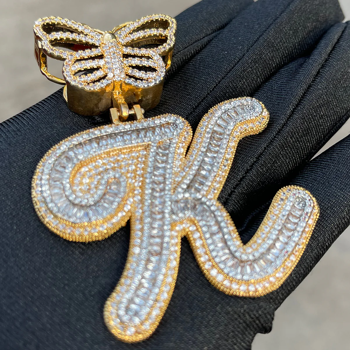 Elegant Butterfly Bail Iced Out Initial Custom Name Necklace Pendant - Image 8
