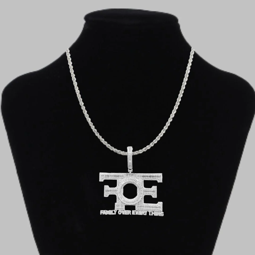 Family Over Everything Iced Out Letter Diamond Pendant Necklace - Image 2