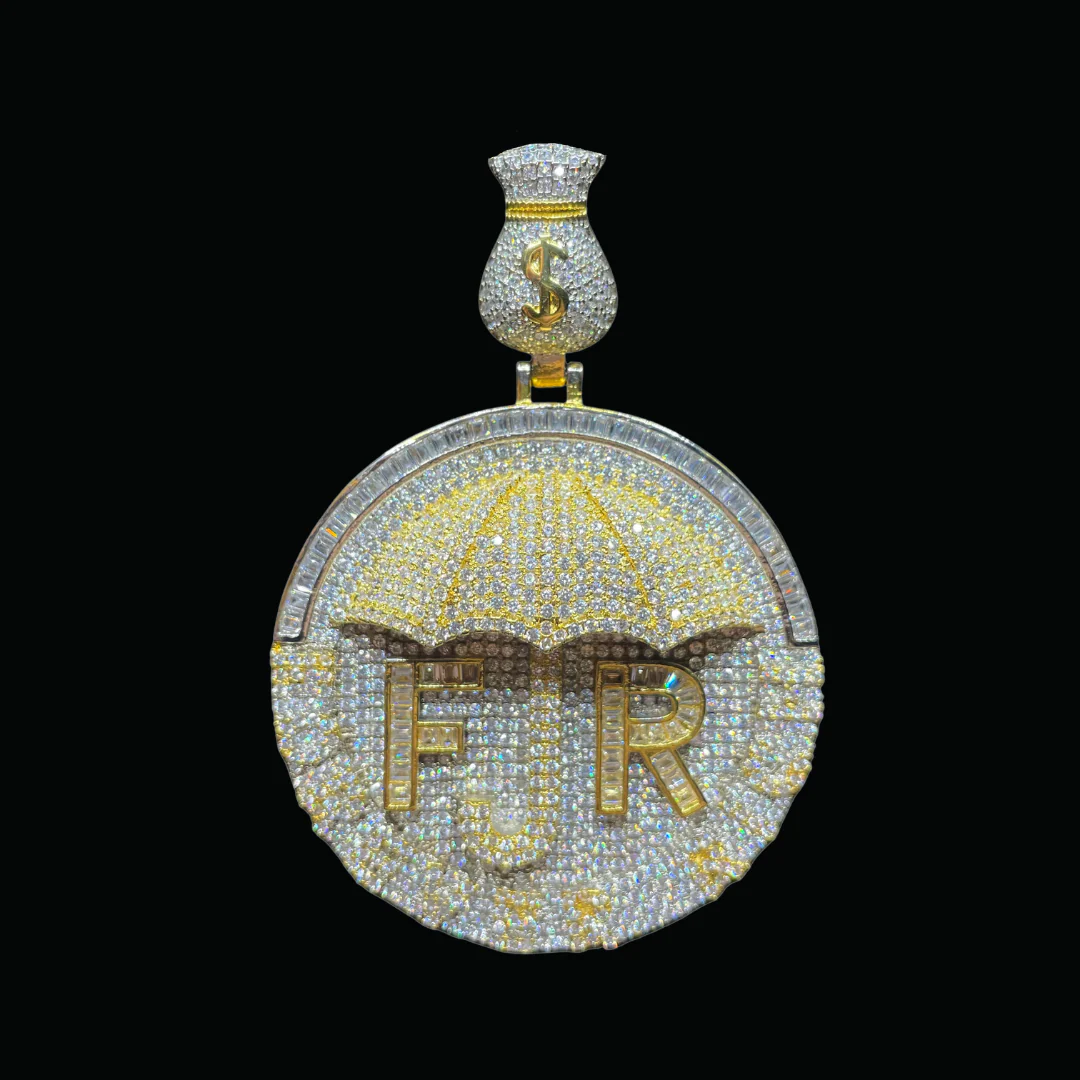 Forever Rich Umbrella Money Bag Bail Iced Out Letter Diamond Pendant Necklace - Image 3