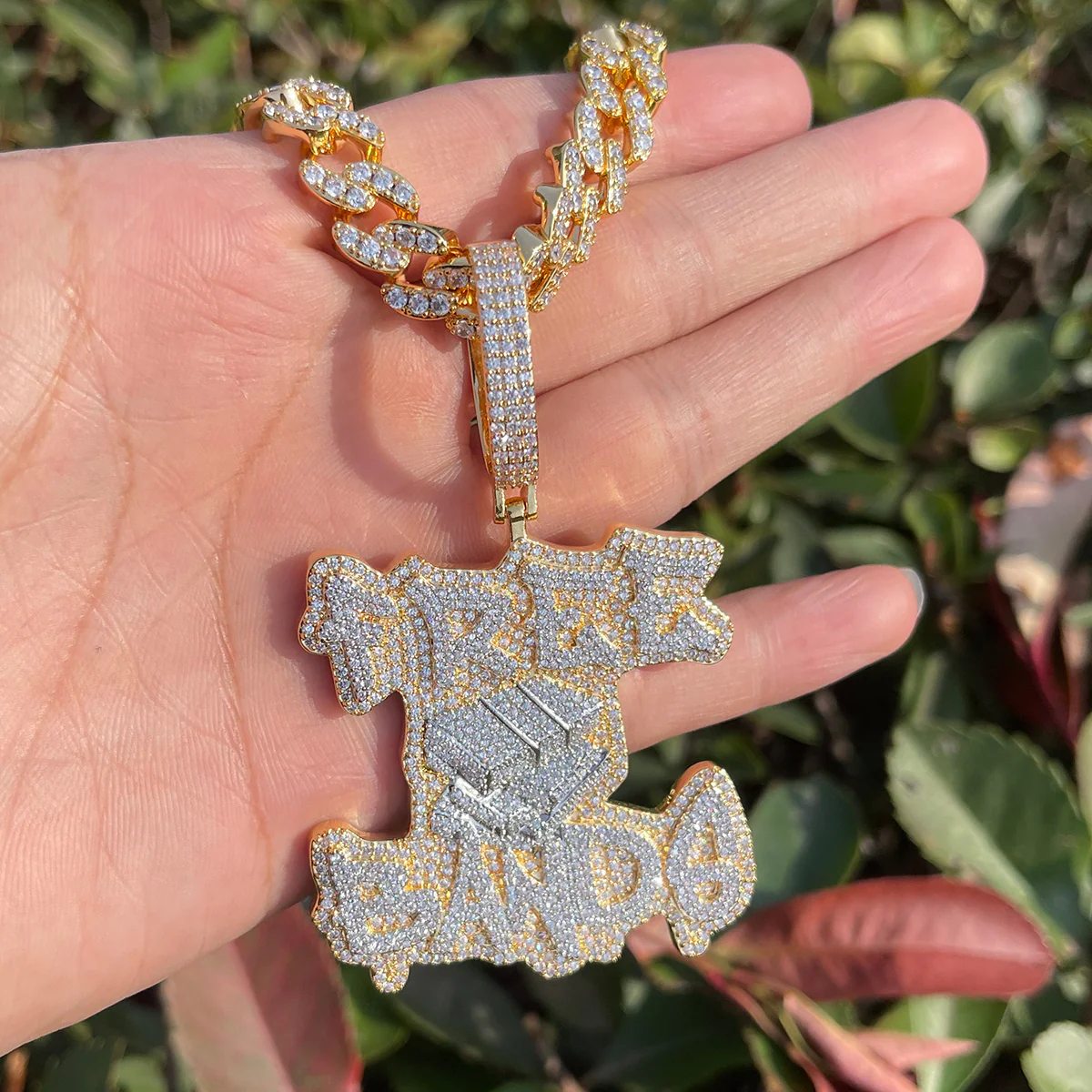 Free Bands Iced Out Letter Diamond Pendant Necklace - Image 5