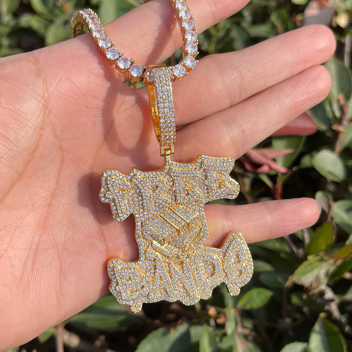 Free Bands Iced Out Letter Diamond Pendant Necklace - Image 6