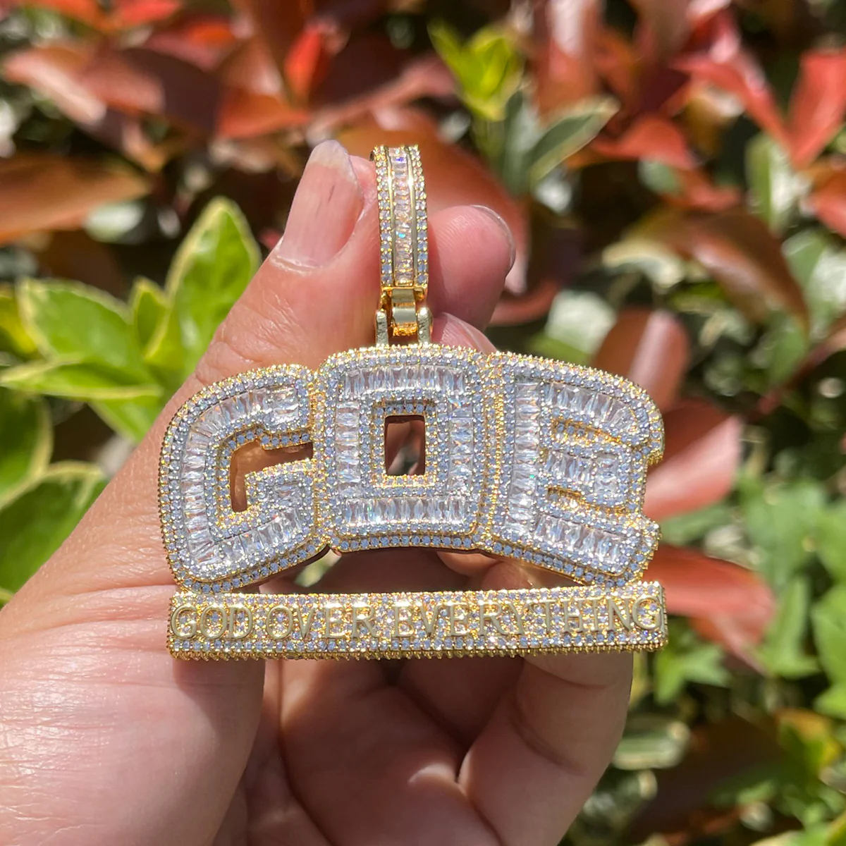 GOE God Over Everything Iced Out Diamond Pendant Necklace - Image 10