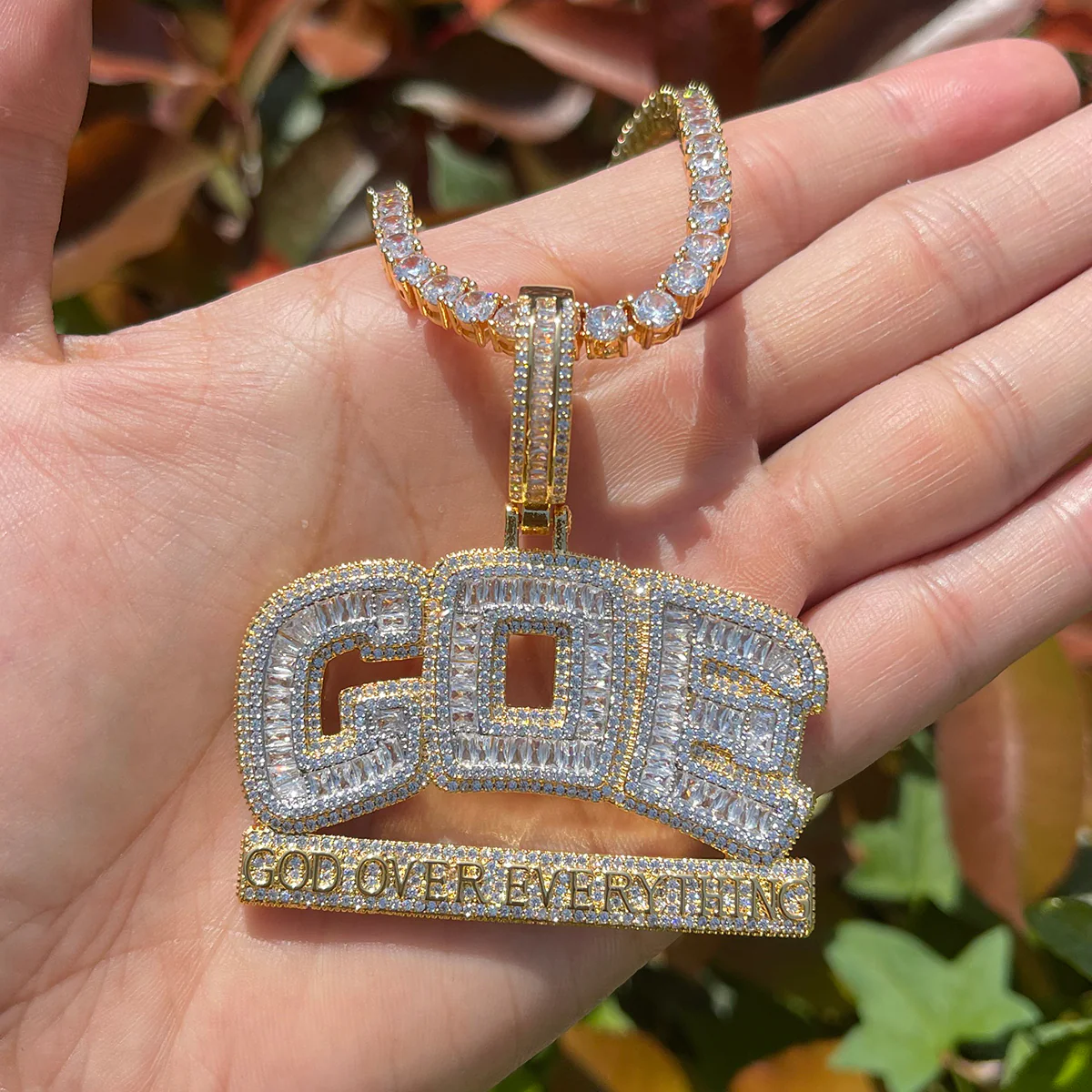 GOE God Over Everything Iced Out Diamond Pendant Necklace - Image 11