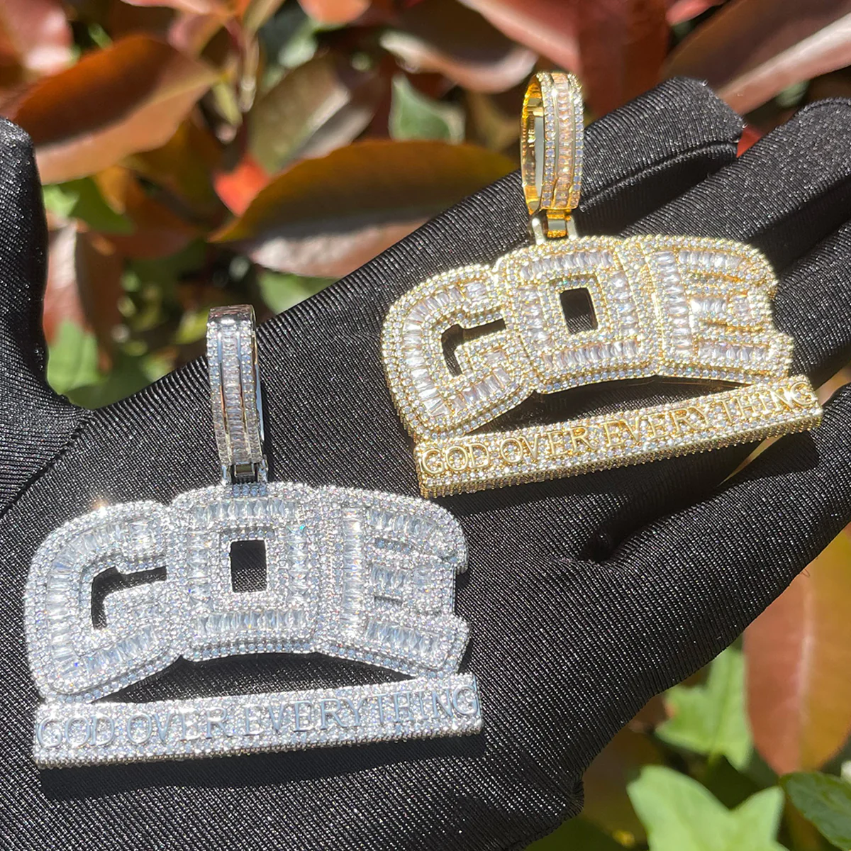 GOE God Over Everything Iced Out Diamond Pendant Necklace - Image 3