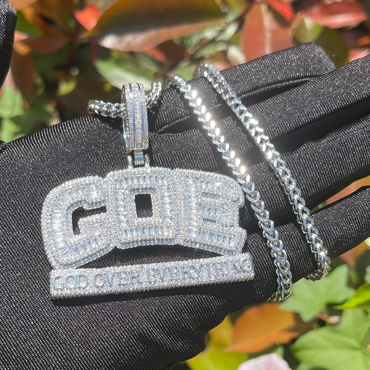GOE God Over Everything Iced Out Diamond Pendant Necklace - Image 4