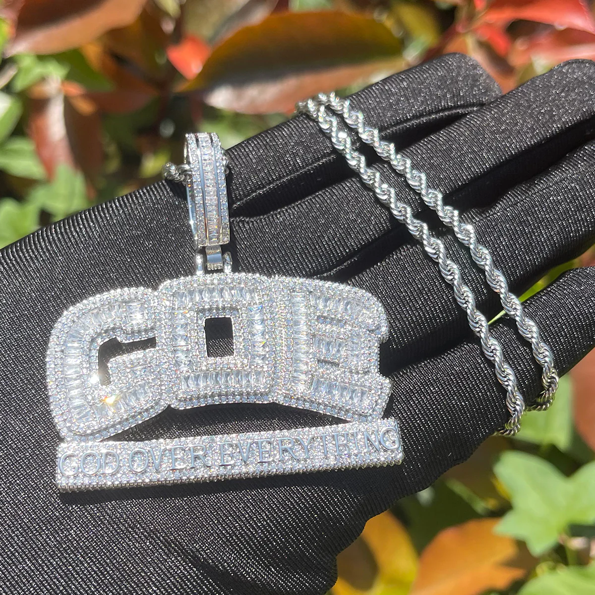 GOE God Over Everything Iced Out Diamond Pendant Necklace - Image 5